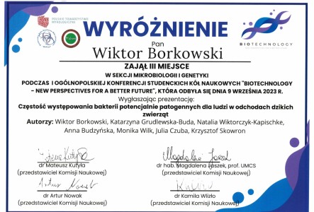 Wiktor Borkowski wyróżnienie. Kliknij, aby powiększyć zdjęcie.